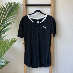 Victoria’s Secret PINK “Coffee Lover’s” Lace Up Short Sleeve Sleep Shirt/T-Shirt